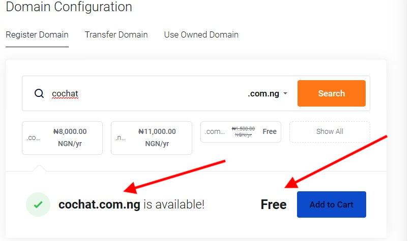 add domain name to cart