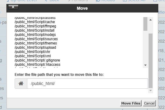 moving files in cpanel